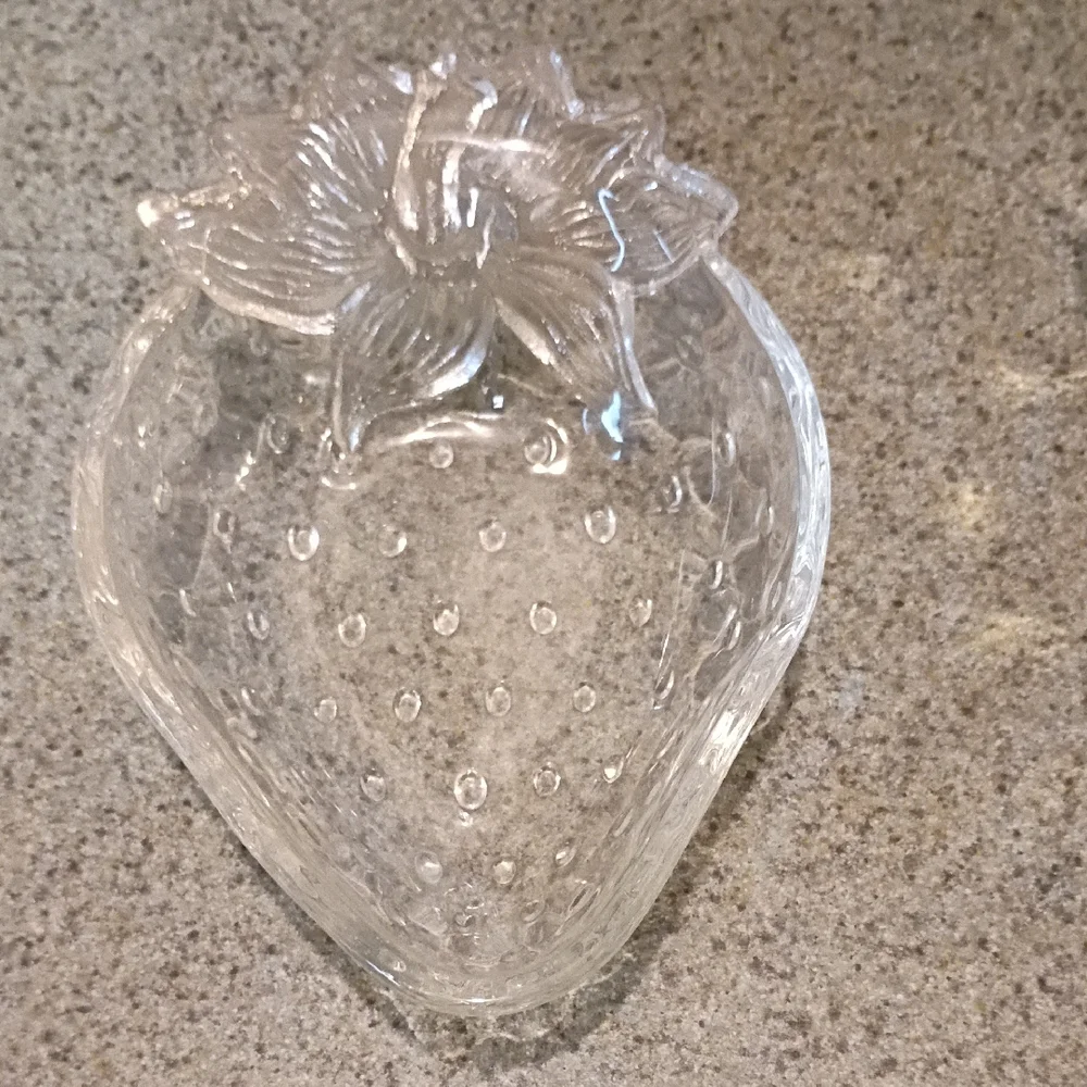 Clear Glass Strawberry-Shaped Dish